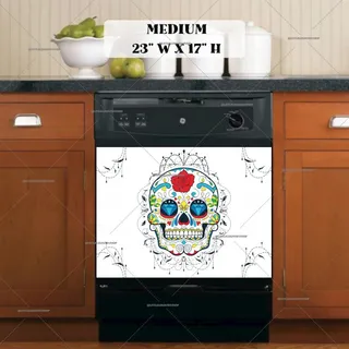 Preview of Sugar Skull and Flowers magnet in Medium size.