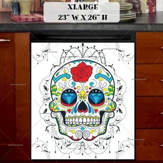 Preview of Sugar Skull and Flowers magnet in Extra Large size.