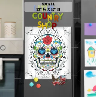 Preview of Sugar Skull and Flowers magnet in Small size.