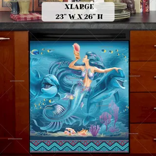 Preview of Beautiful Mermaid and Dolphins magnet in Extra Large size.