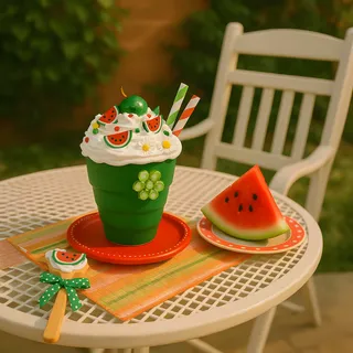 Preview of Faux Watermelon Summer Drink ( Green Plastic Cup ).