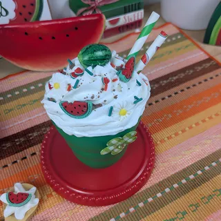 Preview of Faux Watermelon Summer Drink ( Green Plastic Cup ).