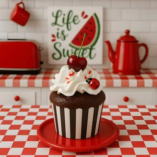 Preview of Faux Cherry Ladybug Cupcake.