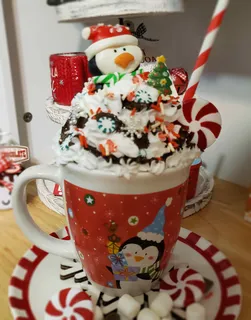 Preview of Christmas Penguin Faux Hot Chocolate Mug.