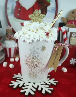 Preview of Gold and White Christmas Faux Hot Chocolate Mug.