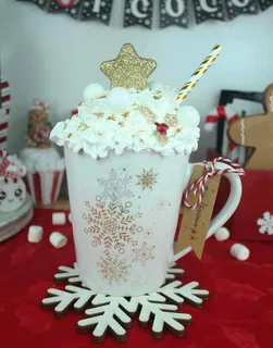 Preview of Gold and White Christmas Faux Hot Chocolate Mug.