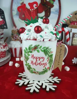 Preview of Funny Elf Faux Hot Chocolate Mug.