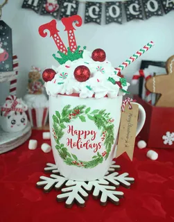 Preview of Funny Elf Faux Hot Chocolate Mug.