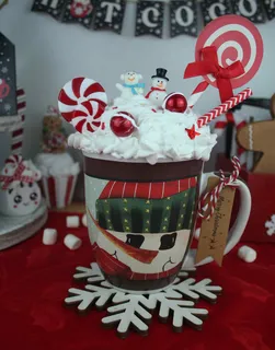 Preview of Cute Snowman Couple Faux Hot Chocolate Mug.