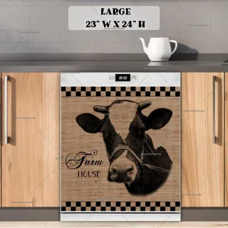 Preview of Farm House Cow Burlap Pattern magnet in Large size.