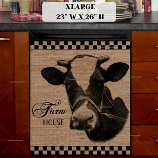 Preview of Farm House Cow Burlap Pattern magnet in Extra Large size.