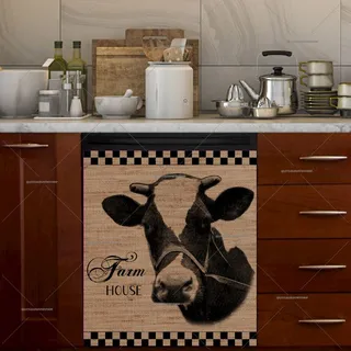 Preview of Farm House Cow Burlap Pattern magnet.