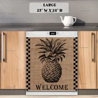 Preview of Welcome Pineapple Burlap Pattern magnet in Large size.