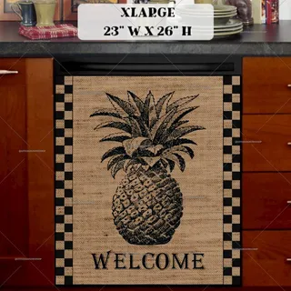 Preview of Welcome Pineapple Burlap Pattern magnet in Extra Large size.