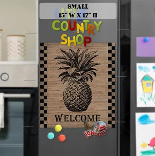 Preview of Welcome Pineapple Burlap Pattern magnet in Small size.