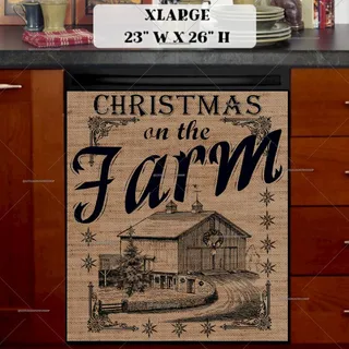 Preview of Christmas on the Farm Burlap Pattern magnet in Extra Large size.