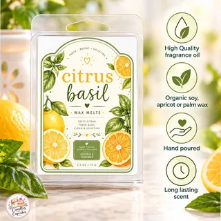 Preview of Citrus Basil Scented Wax Melt Clamshell.