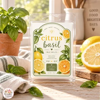 Preview of Citrus Basil Scented Wax Melt Clamshell.