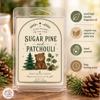 Preview of Sugar Pine and Patchouli Scented Wax Melt Clamshell.