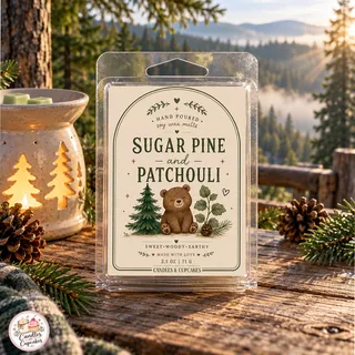 Preview of Sugar Pine and Patchouli Scented Wax Melt Clamshell.