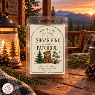 Preview of Sugar Pine and Patchouli Scented Wax Melt Clamshell.