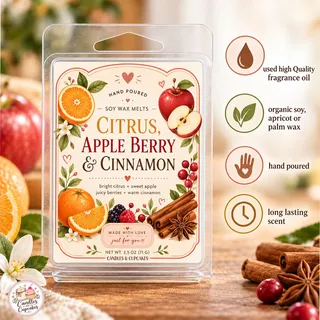 Preview of Citrus Apple Berry Cinnamon Scented Wax Melt Clamshell.