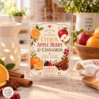 Preview of Citrus Apple Berry Cinnamon Scented Wax Melt Clamshell.