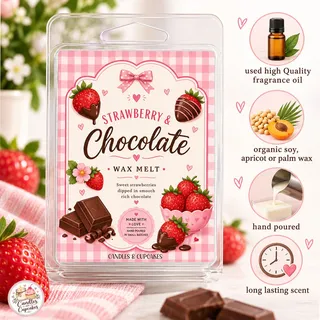 Preview of Strawberry and Chocolate Scented Wax Melt Clamshell.