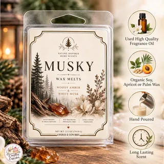 Preview of Musky Scented Wax Melt Clamshell.