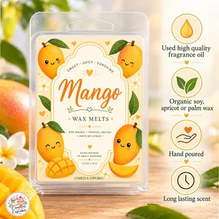 Preview of Mango Scented Wax Melt Clamshell.