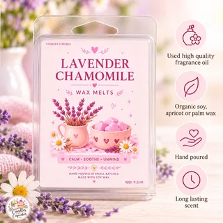 Preview of Lavender Chamomile Scented Wax Melt Clamshell.