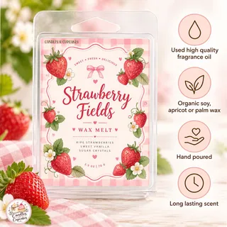 Preview of Strawberry Fields Scented Wax Melt Clamshell.