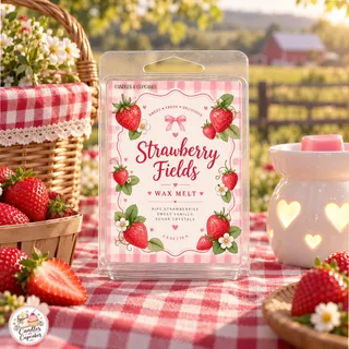Preview of Strawberry Fields Scented Wax Melt Clamshell.