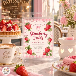 Preview of Strawberry Fields Scented Wax Melt Clamshell.