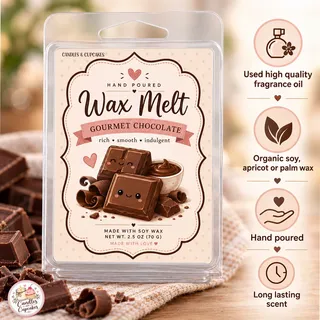 Preview of Gourmet Chocolate Scented Wax Melt Clamshell.