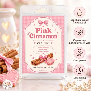 Preview of Pink Cinnamon Scented Wax Melt Clamshell.