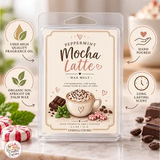 Preview of Peppermint Mocha Latte Scented Wax Melt Clamshell.