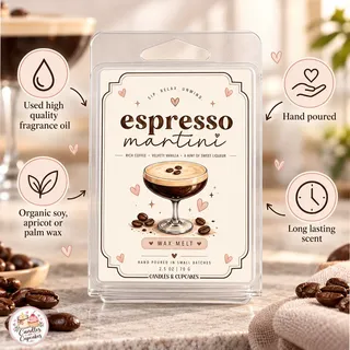 Preview of Espresso Martini Scented Wax Melt Clamshell.