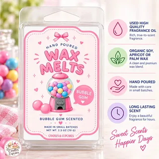 Preview of Bubble Gum Scented Wax Melt Clamshell.