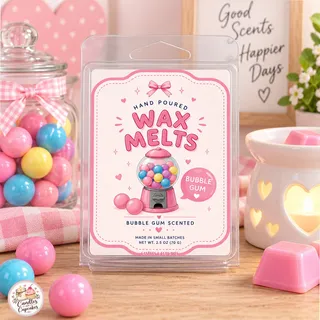 Preview of Bubble Gum Scented Wax Melt Clamshell.