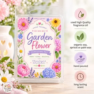 Preview of Garden Flower Scented Wax Melt Clamshell.