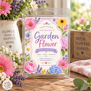 Preview of Garden Flower Scented Wax Melt Clamshell.